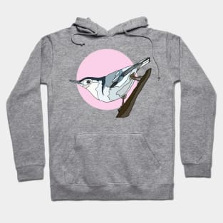 White Breasted Nuthatch on Pink Hoodie